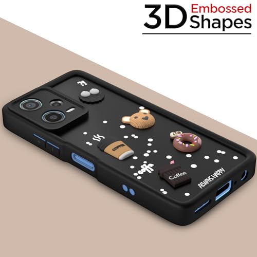 Image of Pikkme Back Cover for Redmi Note 12 Pro 5G | Cute Fun Cartoon 3D Bear Silicone Full Body Protection Bumper Cover (Black)