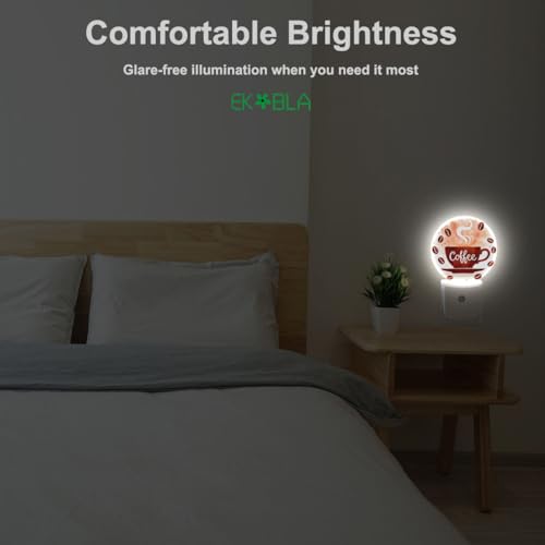 Image of EKOBLA Coffee Theme Night Light, Dusk to Dawn Sensor, Coffee Cup and Bean Wall Plug-in Night Lamp, Warm White Night Lights Plug Into Wall for Home Decor, Gifts for Coffee Lovers