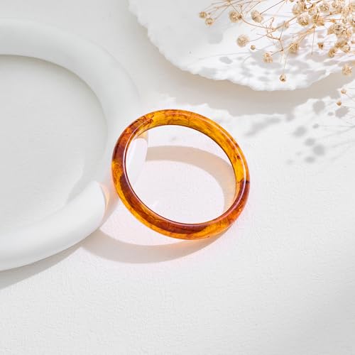 WOWORAMA Thin Acrylic Resin Bangles Bracelet for Women Dainty Round Acrylic Bracelets Cream White Tortoise Acetate Resin Bangles Simple Plastic Bracelet Jewelry
