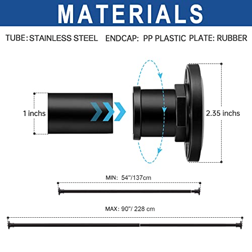 Image of BRIOFOX Industrial Shower Curtain Rod - 2-in-1 Design Tension Curtain Rod - Rustproof Non-Slip 54 to 90 Inch Stainless Steel, Matte Black Window Curtain Rod