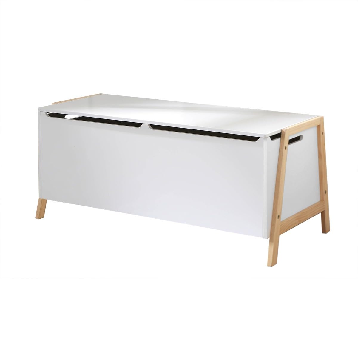 Calicosy – Coffre de Rangement Enfant avec 2 Compartiments et Couvercle Amorti – L99 cm – Pieds en Bois Massif – Coffre à Jouets Pratique et Sécurisé