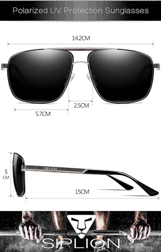 SIPLION Men's Driving Polarized Rectangular Square Sunglasses Metal Frame4