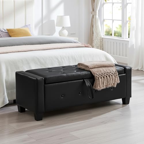 N NOORDENIYA 48" Faux Leather Ottoman with Storage, Tufted Storage