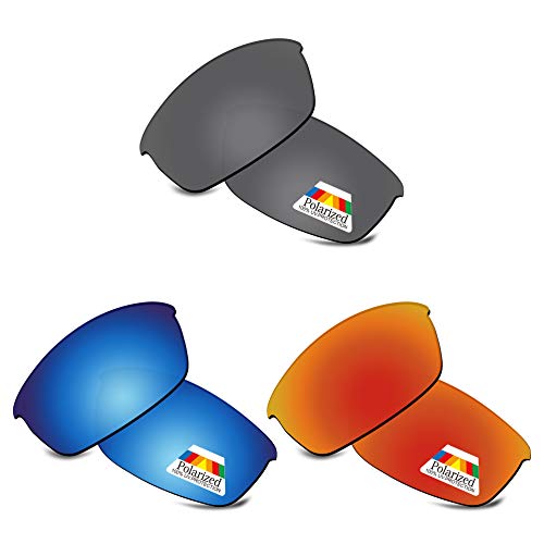Image of Bwake Replacement Lenses for Oakley Flak Jacket Set Sunglasses - Black + Blue + Fire Red POLARIZED