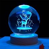 HADAVAKA K9 Crystal 3d Boule Du Système Solaire, Boule De Cristal Multicolore Veilleuse Décoration Artisanale, Modèle De Planète 6/8cm, Décoration Galaxie De Bureau, Avec Base Led (6CM,Deer)