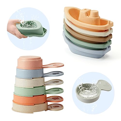 Image of AMCHSURI 11PCS Mold-Free Floating Boats & Bathing Spoons Baby Bath Toys | Bathtub & Water Table Toys for Babies 6-12M & Toddlers 1-5Y | Non-Toxic Pool Sensory Play, Christmas Birthday Gift for Kids