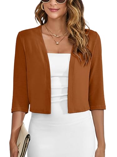 Image of Heymoments Women's Thin Shrugs 3 /4 Sleeve Lightweight Cropped Sweaters Open Front Cardigan for Dress