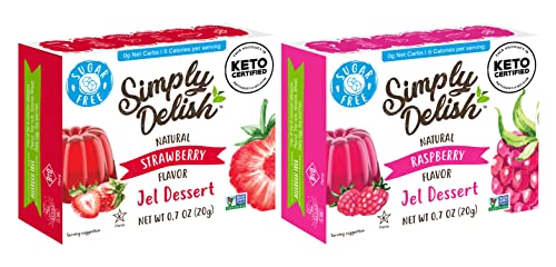 Simply Delish Natural Jel Dessert Variety Pack , 1 Strawberry & 1 Raspberry - Sugar Free, Non GMO, Gluten Free, Fat Free, Vegan, Keto Friendly - 0.7 OZ (2 CT)