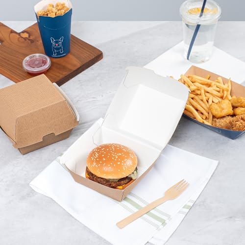 Restaurantware 4 x 4 x 3.8 Inch Burger Boxes 100 Clamshell Food Containers - Hinged Lid Disposable Kraft Paper Take Out Boxes Ripple Wall Technology Serve Sliders or Finger Foods by Restaurantware - Image 6