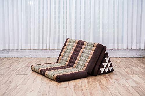 Image of Leewadee 3-Fold Mat XXL with Triangle Cushion - Firm TV Pillow, Foldable Mattress with Cushion Made of Kapok, 67 x 31 inches, Brown