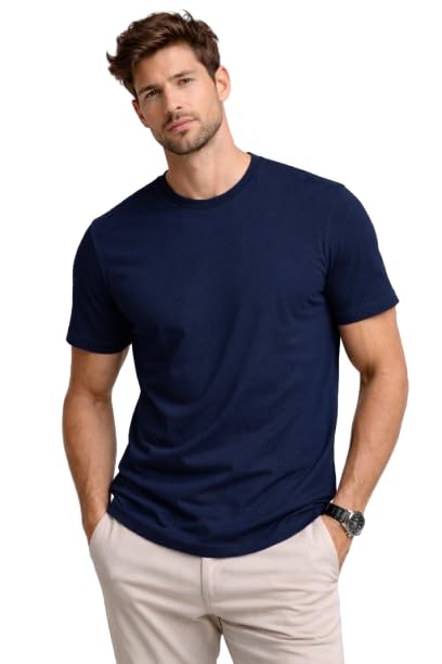 Image of Mens T Shirt Premium Cotton Slim Fit Crew Neck Short Sleeve Casual Basic Tee Soft Breathable Everyday Essential