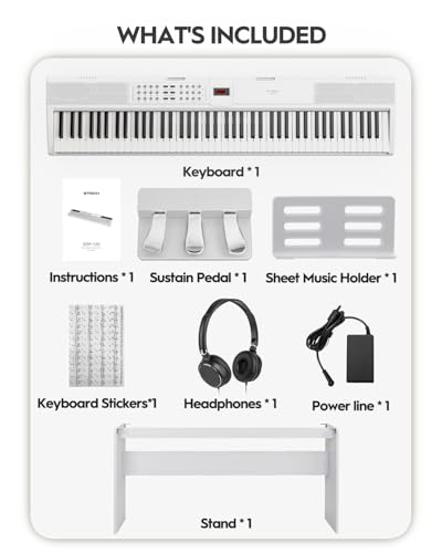 Image of STRICH 88 Keys Weighted Keyboard Piano with Stand & Sustain Pedal, Hammer-Action Digital Piano, Full-size Electric Piano Keyboard Supports USB-MIDI /Wireless Connect, White, SDP-120