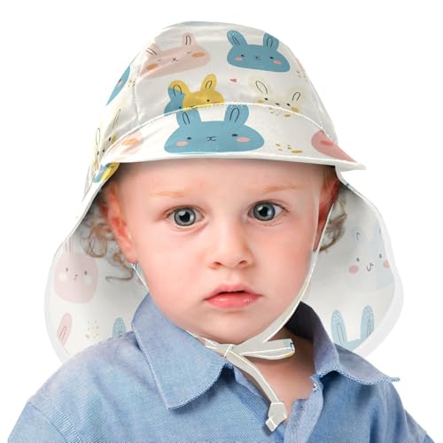 Childish Cute Rabbits Light Color Cartoon Toddler Sunhat Baby Boys Beach Play Hats Baby Girls' UPF 50+ Protection Adjustable Traveling Swim2