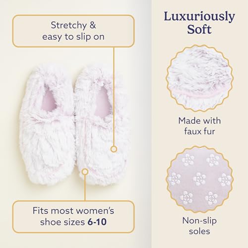 Image of warmies Microwaveable House Slippers for Women - Plush, Soft & Fuzzy Indoor Slippers with Backs & Non-Slip Memory Foam Soles - Cozy Warm Ladies Slipper