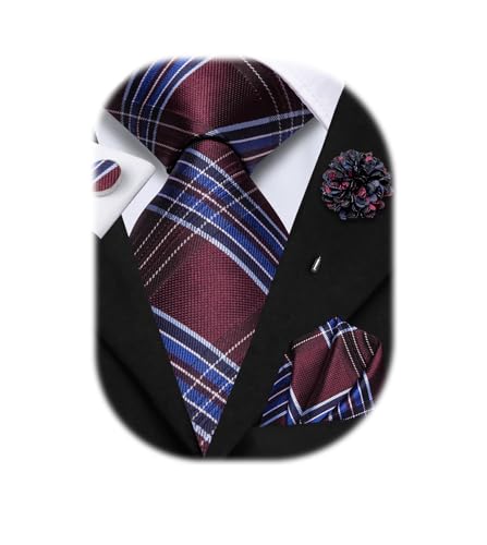 Image of Hi-Tie Mens Paisley Floral Striped Ties Set Silk Necktie and Lapel Pin for Men Pocket Square Cufflinks Set Business Wedding