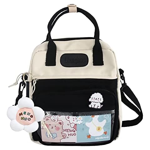 JQWSVE Kawaii Backpack Cute Messenger Bag Crossbody Canvas Tote Bag for Women, Black, 10.23" x 9.44" x 3.54" Cover
