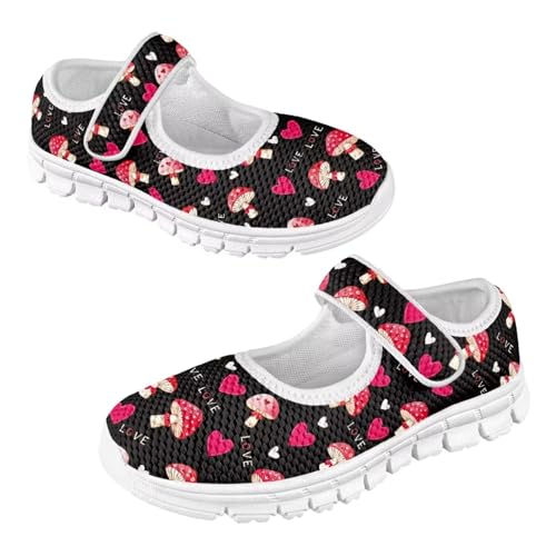 JoyLamoria Girls Mary Jane Shoes Toddler Shoes Red Mushroom Print Flat Shoes for Baby Kids Mary Janes Flats for School Uniform,Dress Party,Wedding Flower Girl
