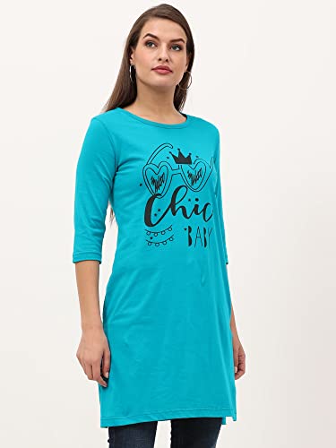 Image of FLEXIMAA Women's Cotton Printed Round Neck 3 /4 Sleeve Color Size Long Top