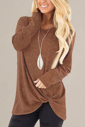 Image of Sieanear Womens Casual Long Sleeve T-Shirts Twist Knot Front Tunic Tops
