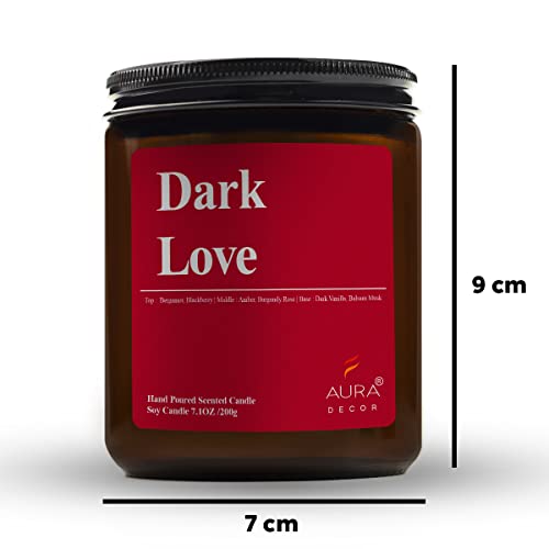 Image of AuraDecor Dark Love Scented Jar Candle | Handpoured Soy Wax Candle with 50 hr Long Burn Time | Premium Amber Jar Aromatherapy Votive Candle | Ideal Gift for Home & Decor