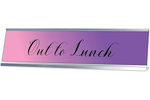 Out to Lunch, Purple Cursive Desk Sign (2 x 8")