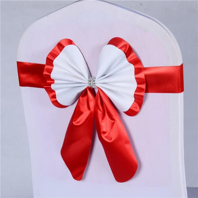 Royal Blue/Pink/Red Chair Sash Bow Tie Knot Band Elastic Chair Sash for Hotel Banquet Wedding Party Home Decoration - Orange (Red)