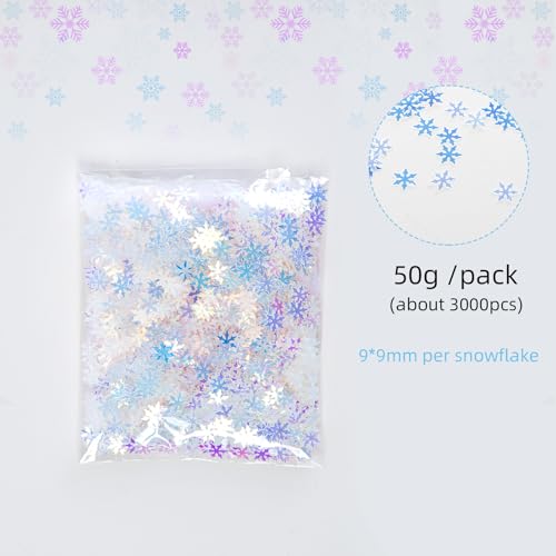 image for Jocomoni 2000pcs/50g Christmas Snowflakes Confetti Decorations,Iridesc