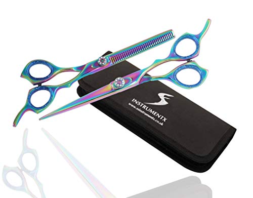 KATX Hairdressing Cutting Scissors and Thinning Barber Scissors Set (6.0") with Leather Case (Titanium Barber Set 6.5")