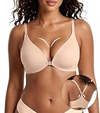 Front Closure Bras for Women Jelly Wireless Padded Racerback Bralett Seamless Low Cut V-Neck Lightweight T-Shirts Bra Skin Medium