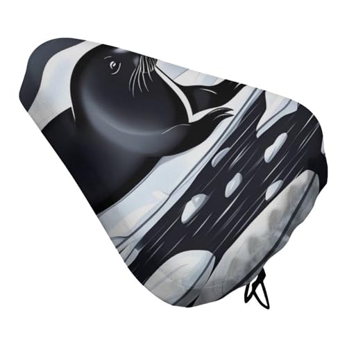 Seals on Ice Bike Seat Cover for Men Women, Waterproof & Dustproof Bike Seat Cushion with Drawstring, Adjustable Bicycle Saddle Cover for Or Rain & Sun Protection