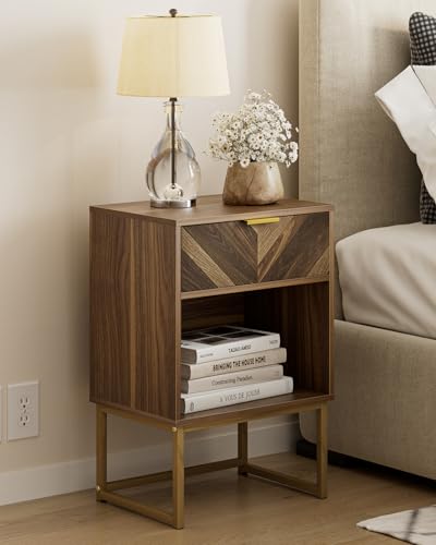 Image of Masupu Extra Large Nightstand,Boho Night Stand Modern Farmhouse Wood Bedside Table with Storage Drawer and Open Shelf,Side End Table for Bedroom,Living Room,Office Brown