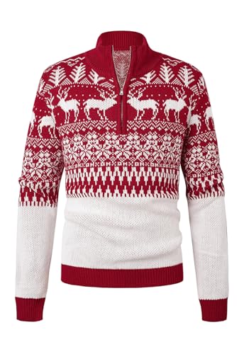 Aiyino Mens Christmas Knitted Pullover Sweater Warm Long Sleeve Polo Sweaters 2XL Christmas Red