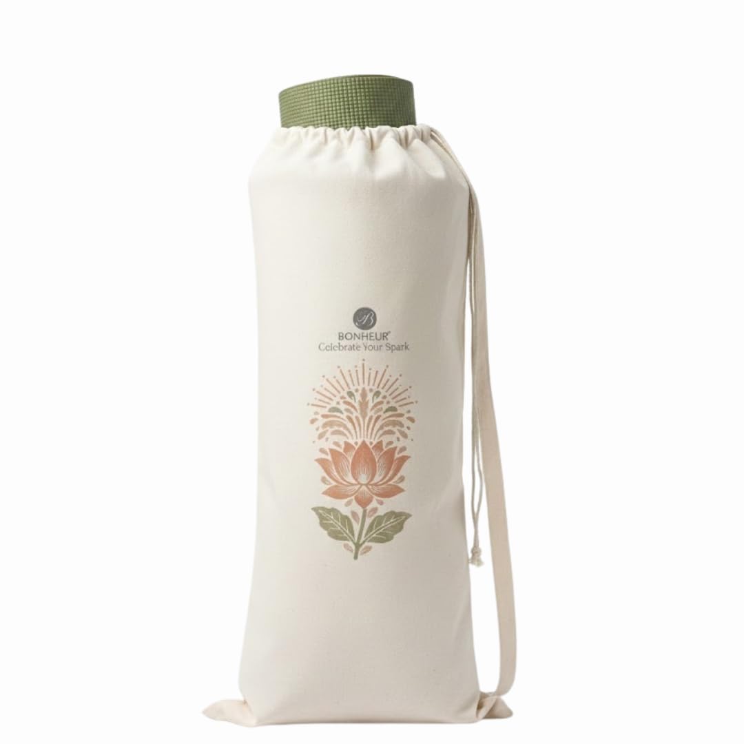 Yoga Mat Carry Bag in Beige | Premium Cotton Canvas with Drawstring Closure | Journey to Self Inspirational Design | Lightweight, Durable & Eco-Friendly Yoga Mat Storage Bag for Travel (Classic)-image-47