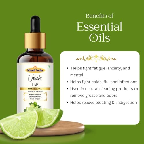 Image of Khadi Lime Essential Oil 15 ml | Pure & Natural | Lemongrass Aroma for Home Cleaning | Anti Aging Properties | Oil for Face & Hair | All Skin Types | Aromatherapy for Men & Women