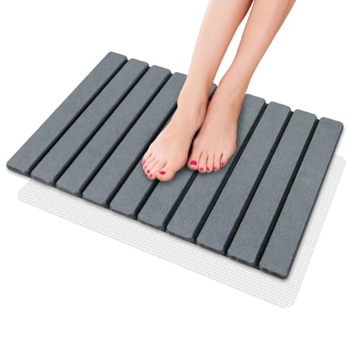 iHomara Alfombra de baño plegable, natural tierra de diatomeas antideslizante, rápido secado, super absorbente, 60x39 cm, alfombrilla de ducha para baño, casa y cocina