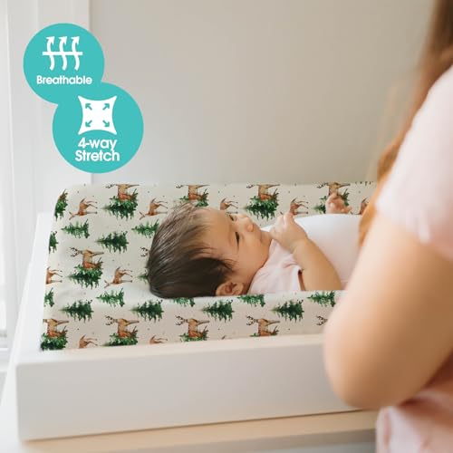 Image of BROLEX Changing Pad Covers for Baby: Boy Girls Ultra Stretchy Soft 2 Pack,Sika Deer Foliage