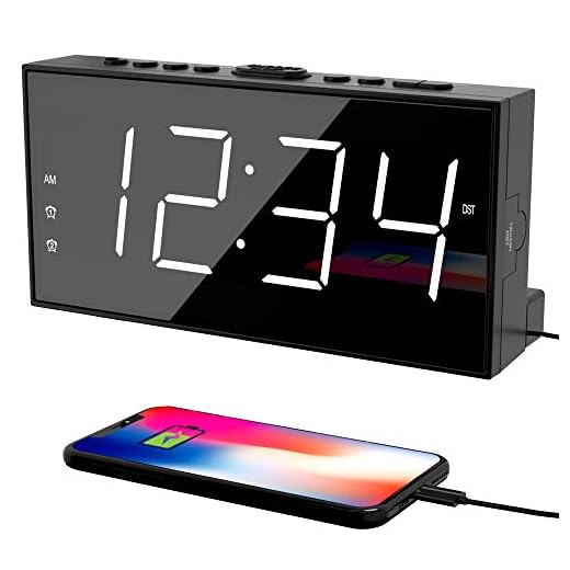 Alarm Clock for Bedroom, 2 Alarms Loud LED Big Display Clock with USB Charging Port, Adjustable Volume, Dimmable, Snooze, Plug in Simple Basic Digital Clock for Deep Sleepers Kids Elderly Home Office