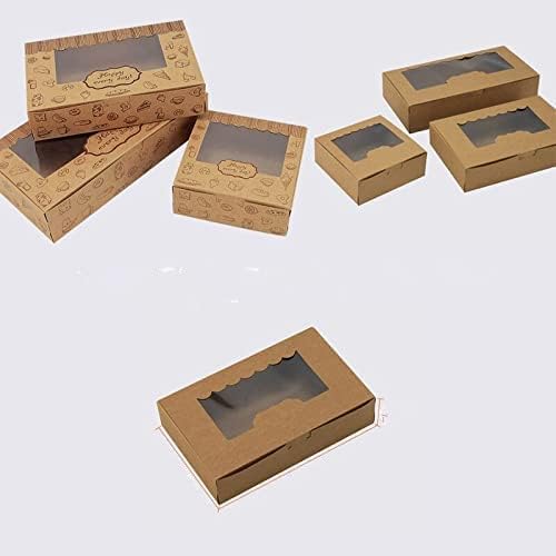 Crysdaralovebi 10 Pcs Paper Gift Box with Window Wedding Party Pink Rose Wreath Kraft Paper Cake Box Food Packaging Boxes Valentine's Day Gift (Kraft M)