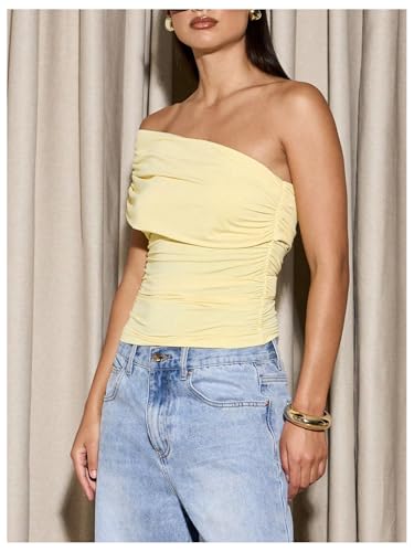 SOLY HUX Women's Ruched Tank Top One Shoulder Asymmetrical Neck Slim Fitted Summer Tops3