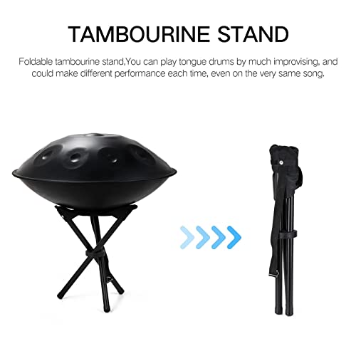 Handpan Drums Sets D Minor 18 inches Steel Hand Drum with Soft Hand Pan Bag, 2 handpan mallet,Handpan Stand (9 Notes, Black)