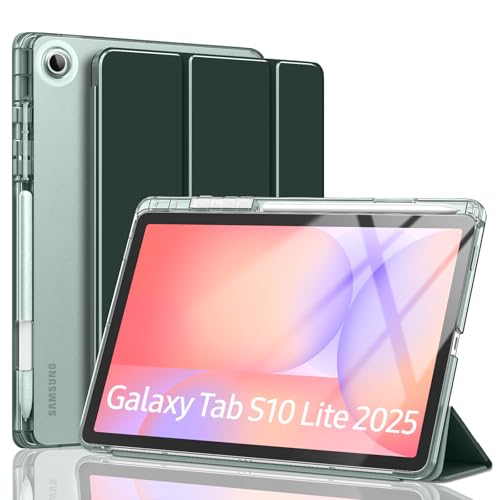 MoKo Case for Samsung Galaxy Tab S10 Lite 10.9 Inch 2025 [SM-X400/SM-X406B] with S Pen Holder, Slim Light Trifold Protective Cover with Hard PC Translucent Back Shell, Auto Wake/Sleep, Midnight Green
