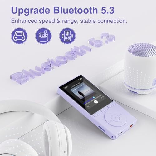 Image of 64GB MP3 Player with Bluetooth 5.3, Music Player with HiFi Sound for Sports Runners, 2.4 inch Screen MP3 Player Built in HD Speaker Voice Recorder E-Book, Expanded Up to 128GB, Earphone Included, Purple