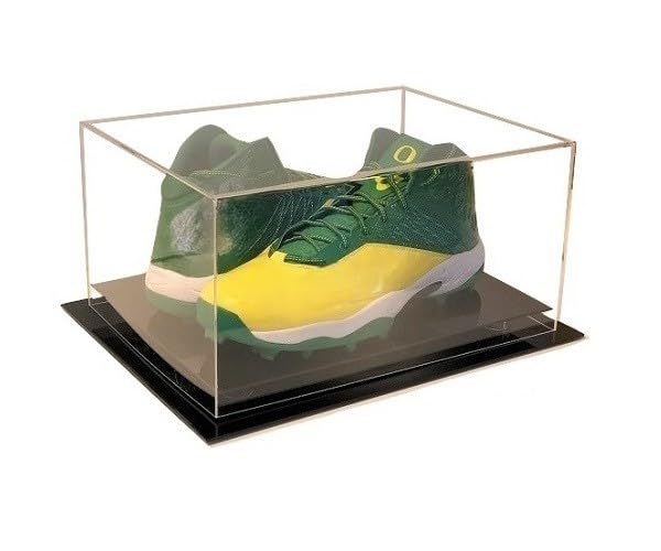 Acrylic Shoe Display Case, UV Protecting, Clear with Black Base, Desk Table Or Shelf top Design, up to Size 17