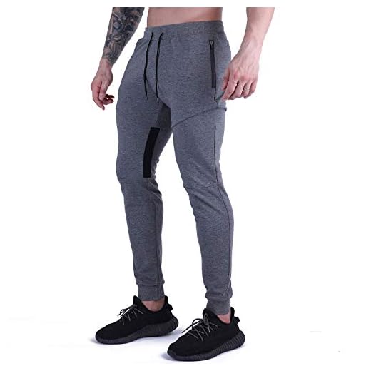 LY4U Herrars joggingbyxor träningsbyxor träningsoverall vardaglig träning gymbyxor blixtlåsfickor, Mörkgrått, XL
