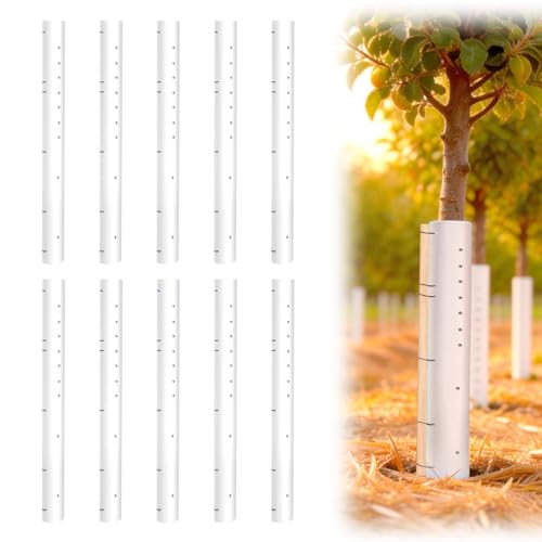 10 Pack 48 Inch Tree Seedling Sapling Grow Tubes Standard Vented Seedling Protectors Tree Grow Protector Plant Shelter with Releasable Zip Ties for Cuttings Outdoor