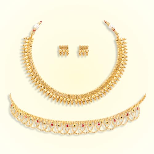 Image of Peora Gold Plated Bridal Jewellery Set with Kamarband Gift for Women Indian Traditional Ethnic Wedding
