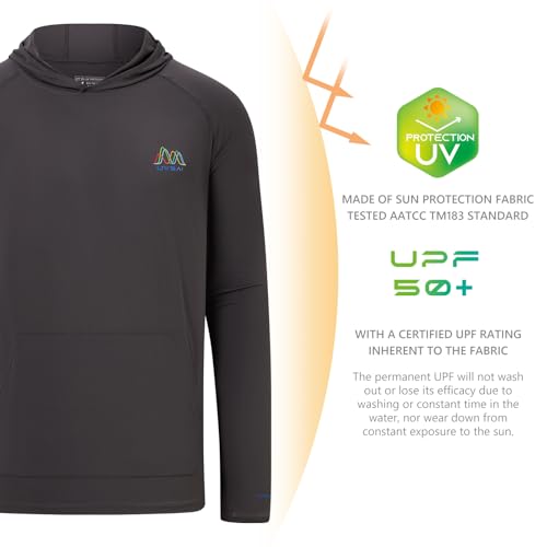 Image of Men's UPF 50+ Hoodie Shirt Long Sleeve Permanent UV Sun Protection Vented Tee Performance for Outdoor Hiking Fishing