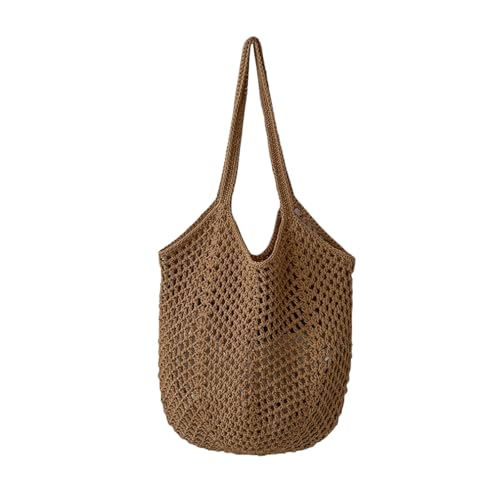 Gogobear Summer Crochet Beach Tote Bag for Women Large Capacity Mesh Handbag Soft Foldable Shoulder Bag