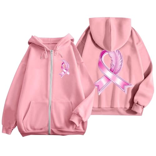 Sweat à capuche zippé Octobre Rose doux idéal pour le quotidien