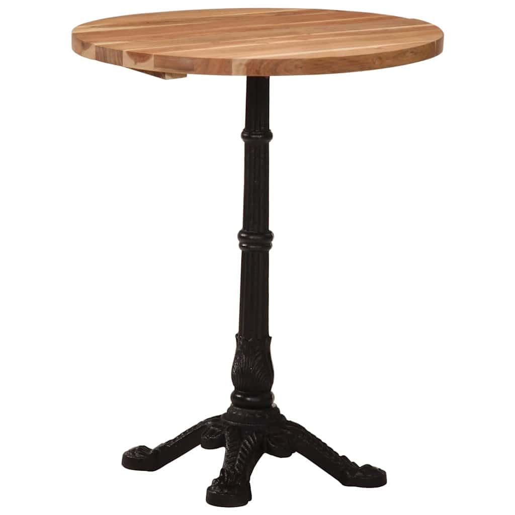 Tavolo da bistrò, Ø 60 x 76 cm, in legno massello di acacia, struttura in ghisa | Tavolo rotondo rustico con robusto piano in vero legno, per balcone, cucina e soggiorno, durevole e facile da pulire